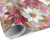 Wit Goud Bourgondië Roze Kerstmis Poinsettias Cadeaupapier (Rol Hoek)
