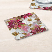 Wit Goud Bourgondië Roze Kerstmis Poinsettias Kartonnen Onderzetters (Schuin)