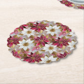 Wit Goud Bourgondië Roze Kerstmis Poinsettias Kartonnen Onderzetters (Gekanteld)