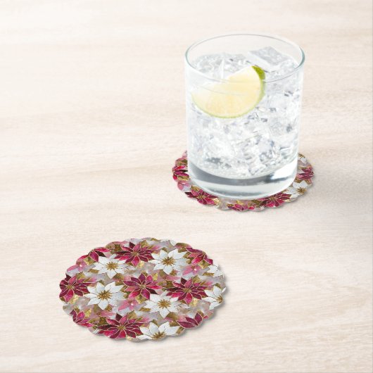 Wit Goud Bourgondië Roze Kerstmis Poinsettias Kartonnen Onderzetters (Insitu)