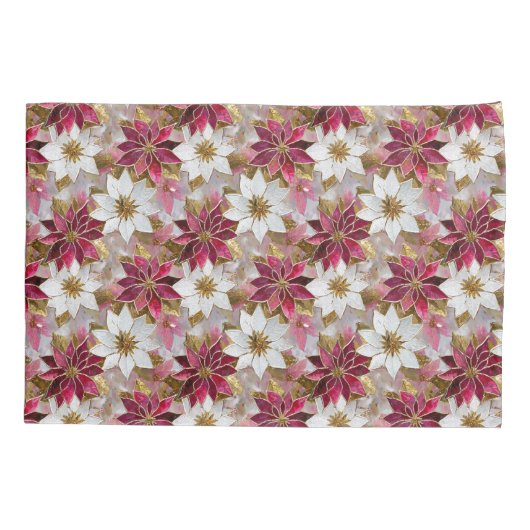 Wit Goud Bourgondië Roze Kerstmis Poinsettias Kussensloop (Achterkant)