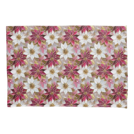 Wit Goud Bourgondië Roze Kerstmis Poinsettias Kussensloop (Voorkant)