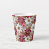 Wit Goud Bourgondië Roze Kerstmis Poinsettias Latte Mok (Voorkant)