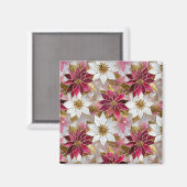 Wit Goud Bourgondië Roze Kerstmis Poinsettias Magneet (Voorkant / Achterkant)