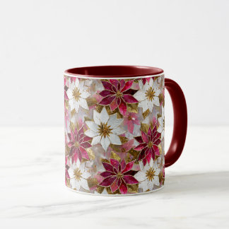 Wit Goud Bourgondië Roze Kerstmis Poinsettias Mok