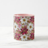 Wit Goud Bourgondië Roze Kerstmis Poinsettias Mok (Midden)
