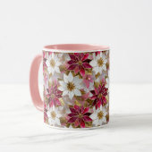 Wit Goud Bourgondië Roze Kerstmis Poinsettias Mok (Voorkant links)