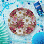 Wit Goud Bourgondië Roze Kerstmis Poinsettias Papieren Bordje (Feest)