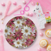 Wit Goud Bourgondië Roze Kerstmis Poinsettias Papieren Bordje (Feest)