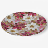 Wit Goud Bourgondië Roze Kerstmis Poinsettias Papieren Bordje (Gekanteld)