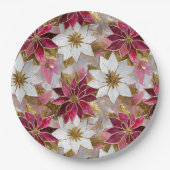 Wit Goud Bourgondië Roze Kerstmis Poinsettias Papieren Bordje (Voorkant)
