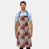 Wit Goud Bourgondië Roze Kerstmis Poinsettias Schort (Gedragen)