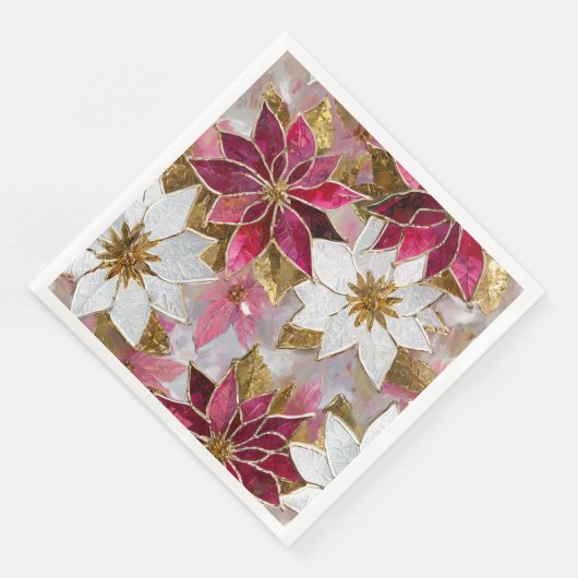 Wit Goud Bourgondië Roze Kerstmis Poinsettias Servet (Hoek)