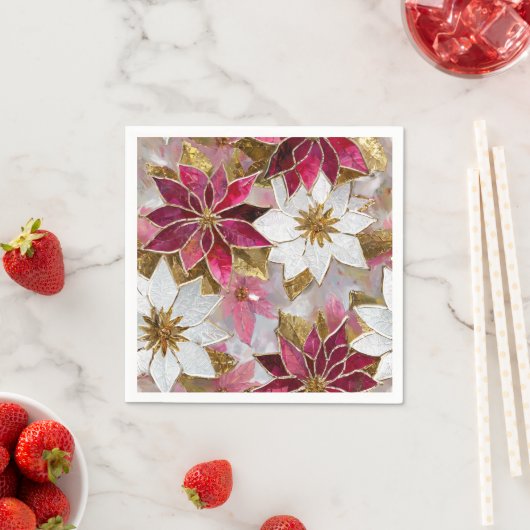 Wit Goud Bourgondië Roze Kerstmis Poinsettias Servet (Insitu)