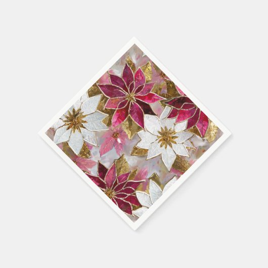 Wit Goud Bourgondië Roze Kerstmis Poinsettias Servet (Hoek)