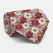 Wit Goud Bourgondië Roze Kerstmis Poinsettias Stropdas (Opgerold)