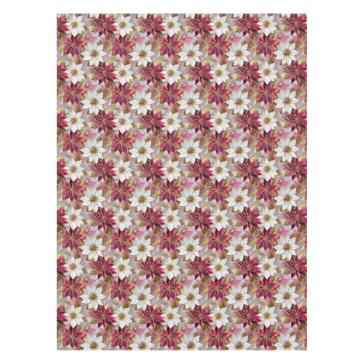 Wit Goud Bourgondië Roze Kerstmis Poinsettias Tafelkleed (Voorkant)