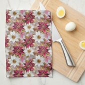 Wit Goud Bourgondië Roze Kerstmis Poinsettias Theedoek (Quarter Fold)