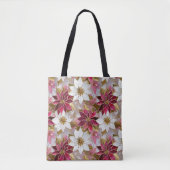 Wit Goud Bourgondië Roze Kerstmis Poinsettias Tote Bag (Voorkant)