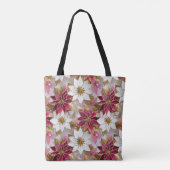 Wit Goud Bourgondië Roze Kerstmis Poinsettias Tote Bag (Achterkant)