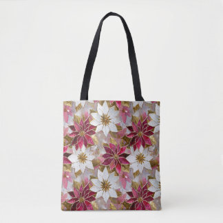 Wit Goud Bourgondië Roze Kerstmis Poinsettias Tote Bag