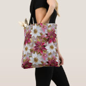 Wit Goud Bourgondië Roze Kerstmis Poinsettias Tote Bag (Dichtbij)