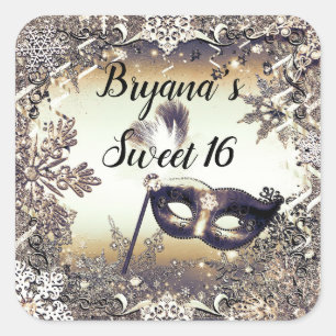 Wit Goud Brons Masquerade & Winter Sneeuwvlokken Vierkante Sticker