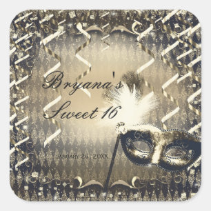 Wit Goud & Bronzen Masker Masker Verjaardagsfeestj Vierkante Sticker