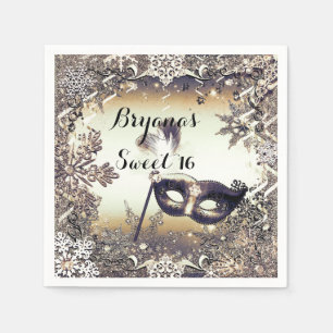 Wit Goud & Bronzen Maskerade Winter Sneeuwvlokken Servetten