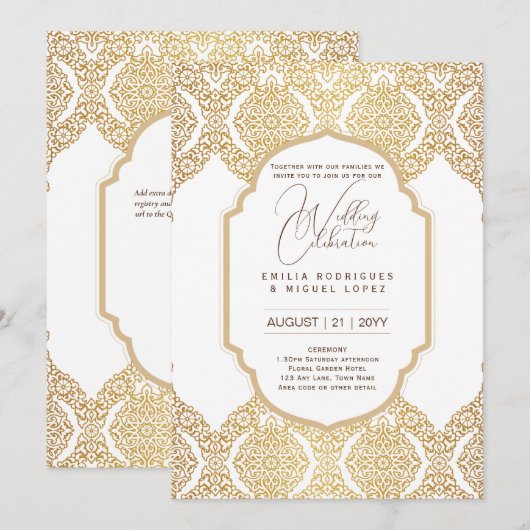 Wit Goud Bruiloft Thema  Elegant Classy Kaart (Voorkant / Achterkant)