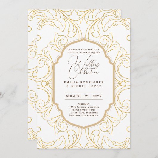 Wit Goud Bruiloft Thema  Elegant Classy Kaart (Voorkant / Achterkant)