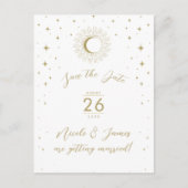 Wit Goud Celestial Sunburst Foto Bewaar de datum Aankondigingskaart (Voorkant)