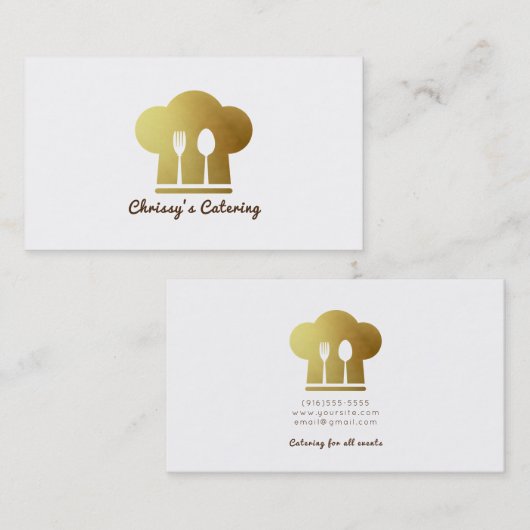 Wit & Goud Chef Pet Eating Utensils Minimaal Visitekaartje (Voorkant / Achterkant)