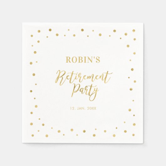 Wit & Goud | Chic Confetti Pensioenfeest Servet (Voorkant)