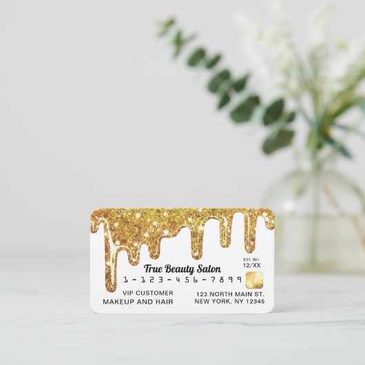 Wit Goud Chunky Glitter Dikke Druppels Credit Visitekaartje (Staand voorkant)