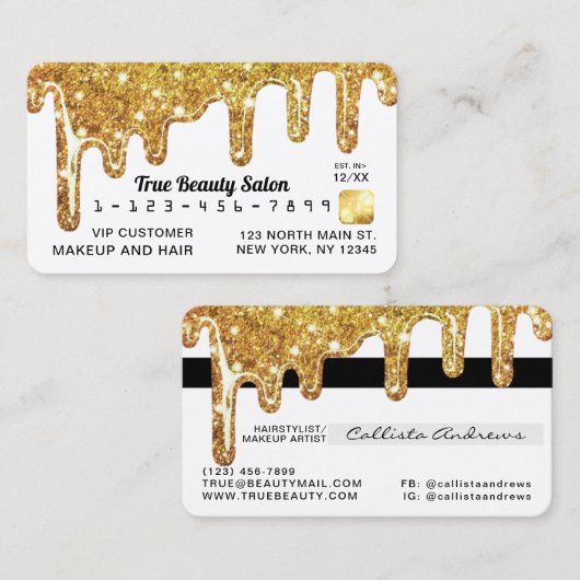 Wit Goud Chunky Glitter Dikke Druppels Credit Visitekaartje (Voorkant / Achterkant)