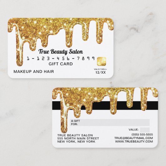 Wit Goud Chunky Glitter Dikke Druppels Gift Credit Visitekaartje (Voorkant / Achterkant)