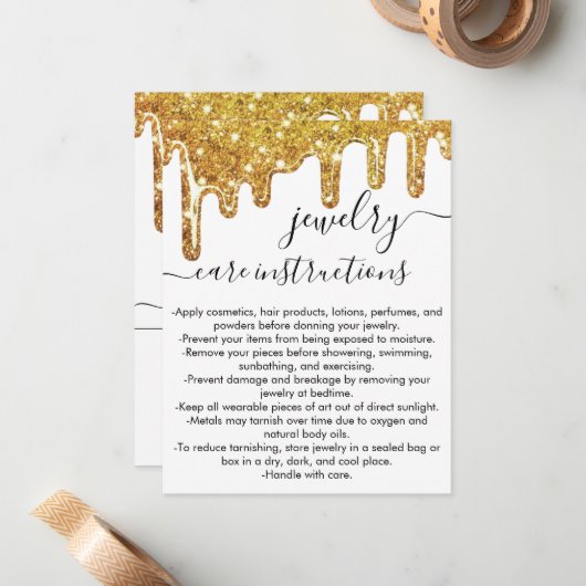 Wit Goud Chunky Glitter Druppelt Sieraden Care Kaa Notitiekaartje (Voorkant / Achterkant in situ)