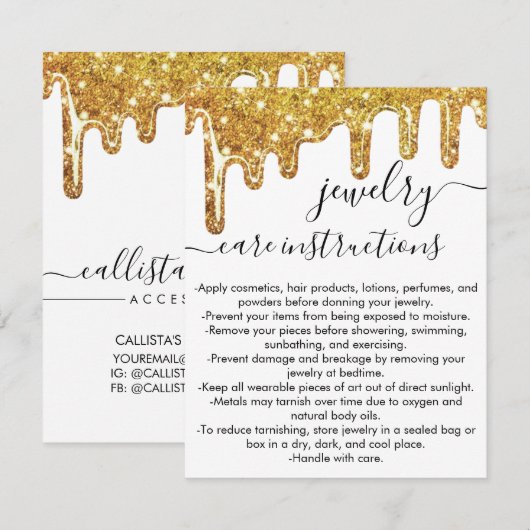 Wit Goud Chunky Glitter Druppelt Sieraden Care Kaa Notitiekaartje (Voorkant / Achterkant)