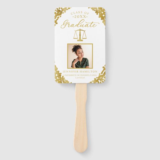 Wit Goud Confetti 2 Foto Rechten School Afstuderen Handwaaier (Voorkant)