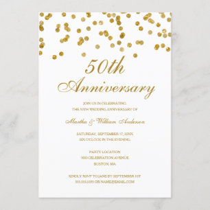 Wit & Goud Confetti 50ste Huwelijksjubileum Kaart