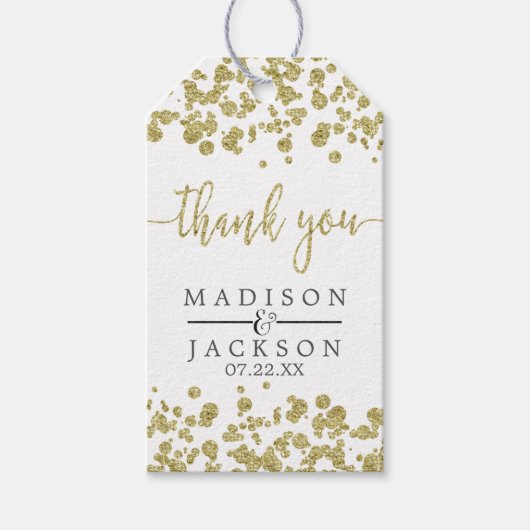 Wit & Goud Confetti bruiloft dank u Cadeaulabel (Voorkant)