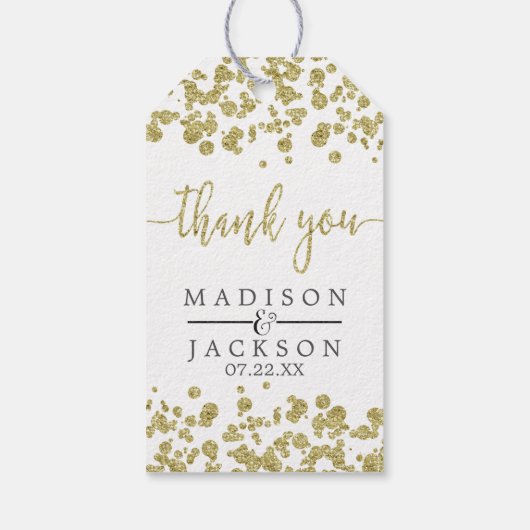 Wit & Goud Confetti bruiloft dank u Cadeaulabel (Achterkant)