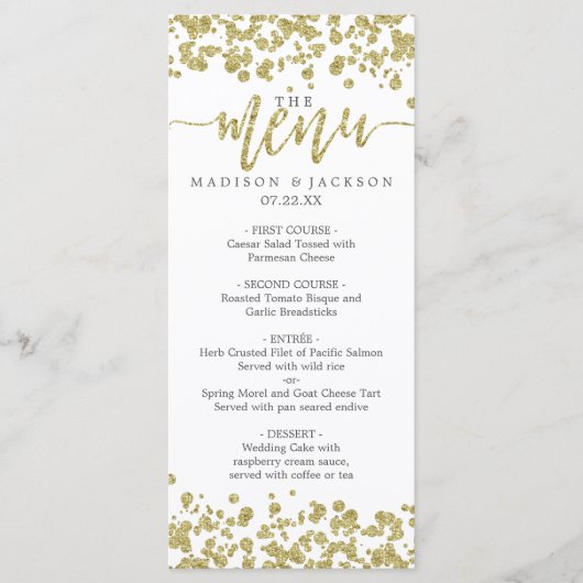Wit & Goud Confetti Bruiloft Menu (Voorkant)