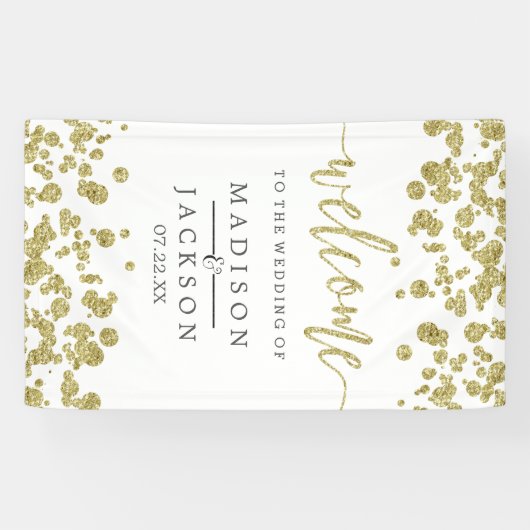 Wit & Goud Confetti Bruiloft Welkom Spandoek (Horizontaal)