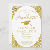 Wit goud confetti foto afstudeer aankondiging (Voorkant)