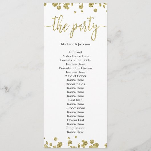 Wit & Goud Confetti huwelijksprogramma Programmakaart (Achterkant)