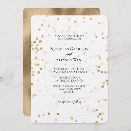 Wit Goud Confetti Stippen Bruiloft Kaart (Voorkant / Achterkant)