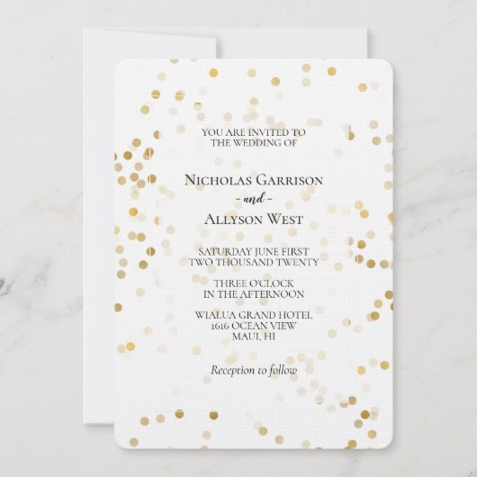 Wit Goud Confetti Stippen Bruiloft Kaart (Voorkant)