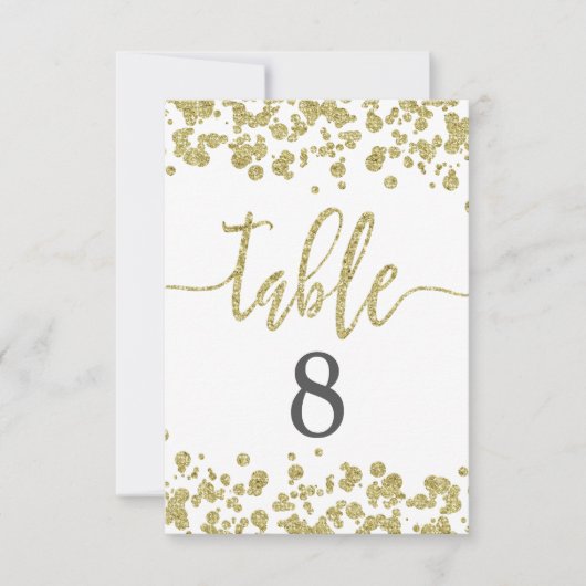 Wit & Goud Confetti Tafel Nummer Zitplaats Chart Kaart (Voorkant)